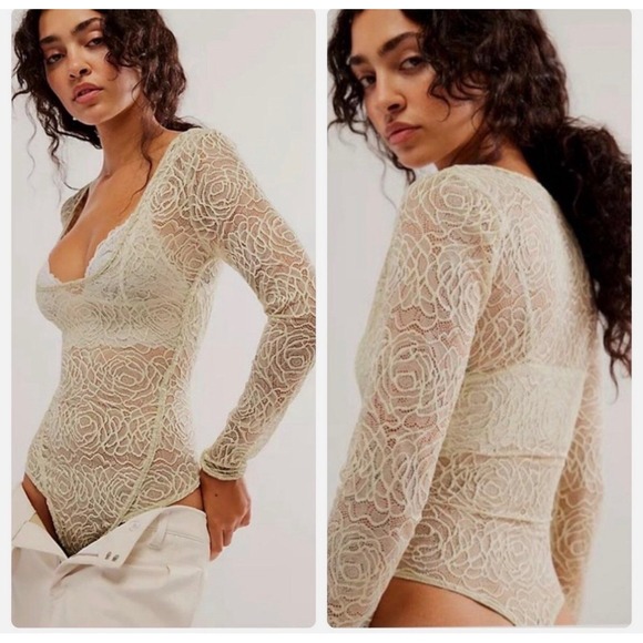 Intimately By Free People Other - Intimately Free People In My Head Green Moss Lace Bodysuit Womens size Small NWT
